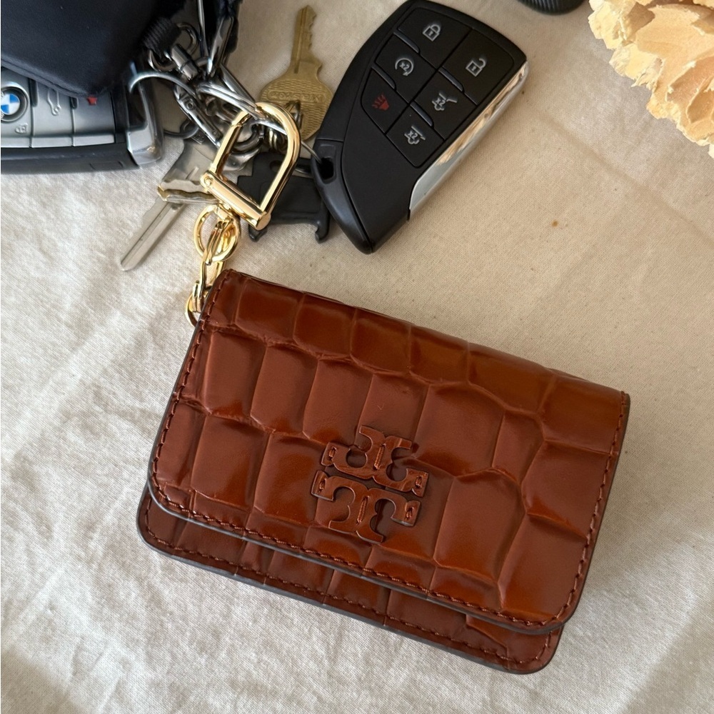 New Tory Burch Thea card holder leather Croc-Embossed Wallet